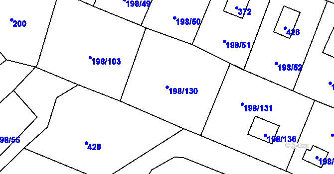 Parcela st. 198/130 v KÚ Kozlany, Katastrální mapa