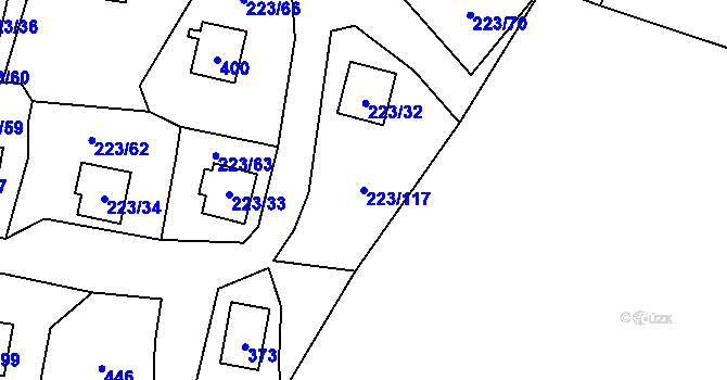 Parcela st. 223/117 v KÚ Kozlany, Katastrální mapa