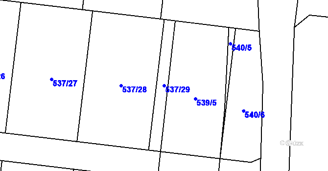 Parcela st. 537/29 v KÚ Kozlany, Katastrální mapa