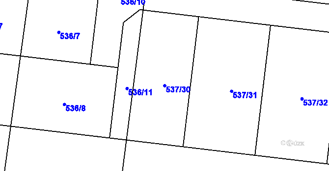 Parcela st. 537/30 v KÚ Kozlany, Katastrální mapa