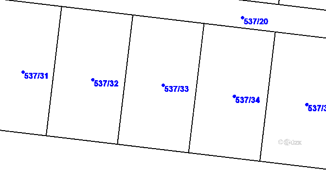 Parcela st. 537/33 v KÚ Kozlany, Katastrální mapa