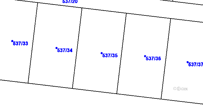 Parcela st. 537/35 v KÚ Kozlany, Katastrální mapa