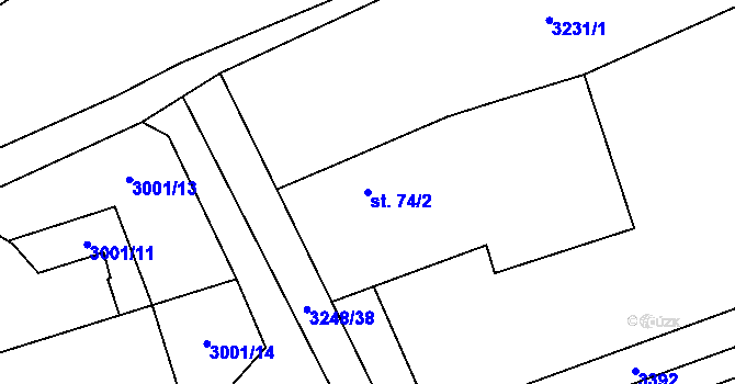 Parcela st. 74/2 v KÚ Kozlany u Vyškova, Katastrální mapa
