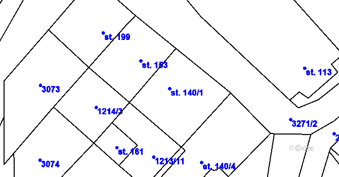 Parcela st. 140/1 v KÚ Kozlany u Vyškova, Katastrální mapa