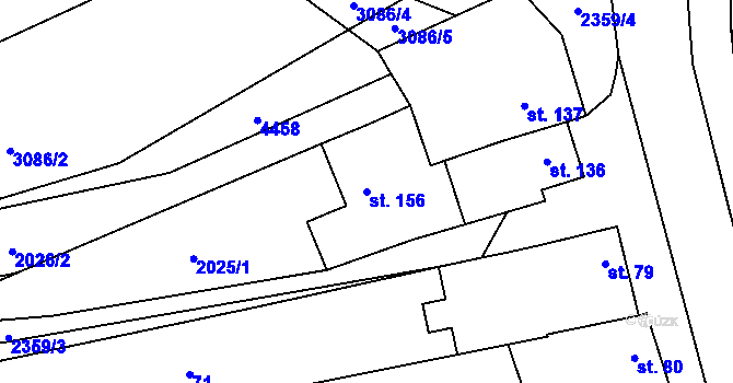 Parcela st. 156 v KÚ Kozlany u Vyškova, Katastrální mapa