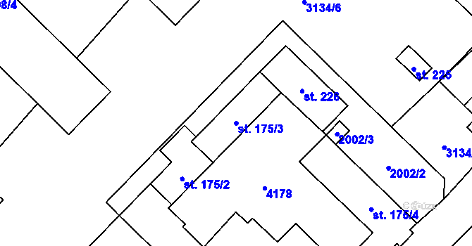 Parcela st. 175/3 v KÚ Kozlany u Vyškova, Katastrální mapa