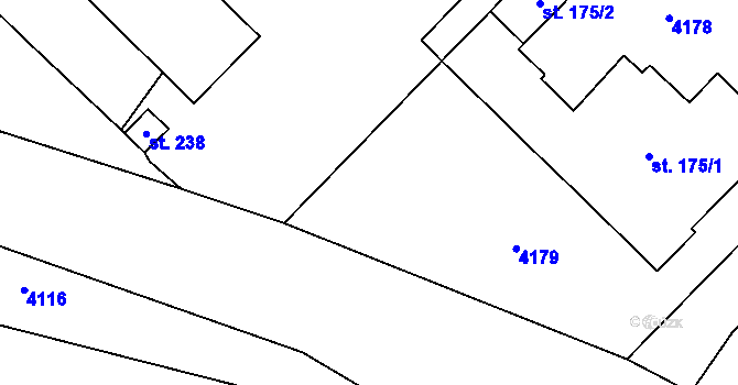 Parcela st. 175/6 v KÚ Kozlany u Vyškova, Katastrální mapa