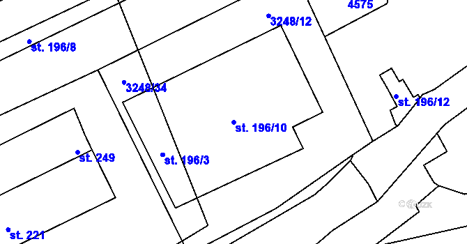 Parcela st. 196/10 v KÚ Kozlany u Vyškova, Katastrální mapa