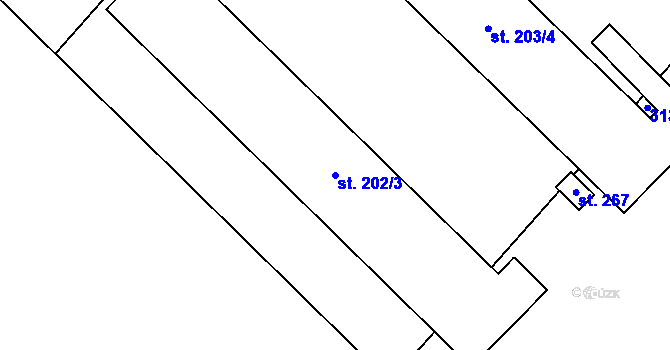 Parcela st. 202/3 v KÚ Kozlany u Vyškova, Katastrální mapa