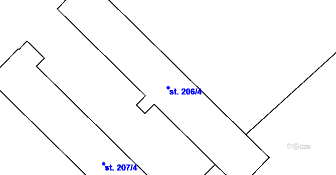 Parcela st. 206/4 v KÚ Kozlany u Vyškova, Katastrální mapa