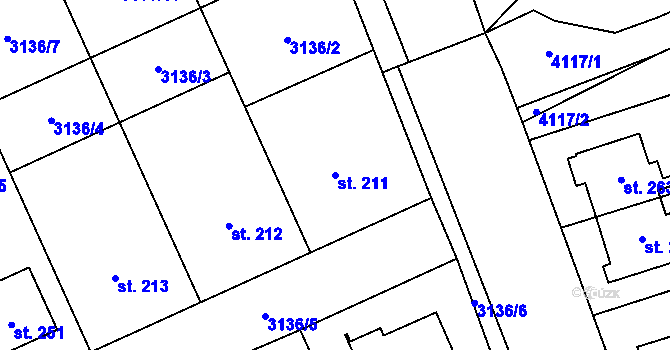 Parcela st. 211 v KÚ Kozlany u Vyškova, Katastrální mapa