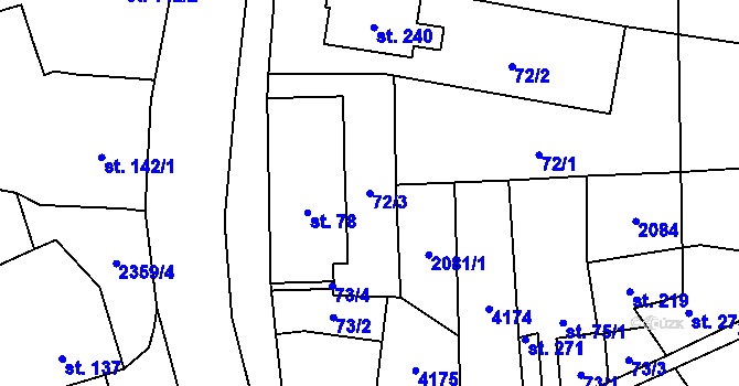 Parcela st. 72/3 v KÚ Kozlany u Vyškova, Katastrální mapa