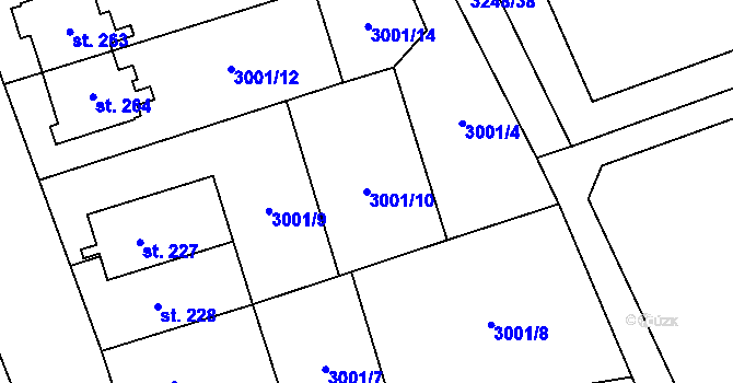 Parcela st. 3001/10 v KÚ Kozlany u Vyškova, Katastrální mapa