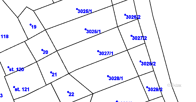 Parcela st. 3027/1 v KÚ Kozlany u Vyškova, Katastrální mapa