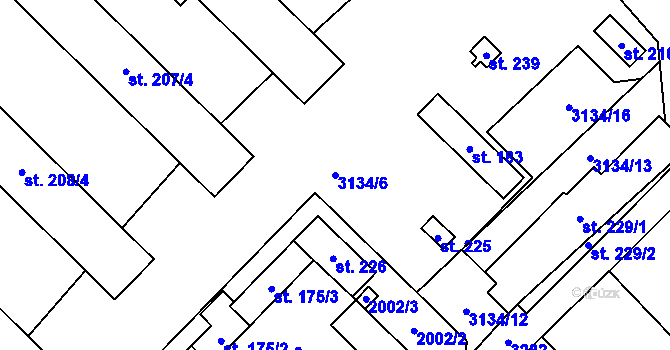 Parcela st. 3134/6 v KÚ Kozlany u Vyškova, Katastrální mapa
