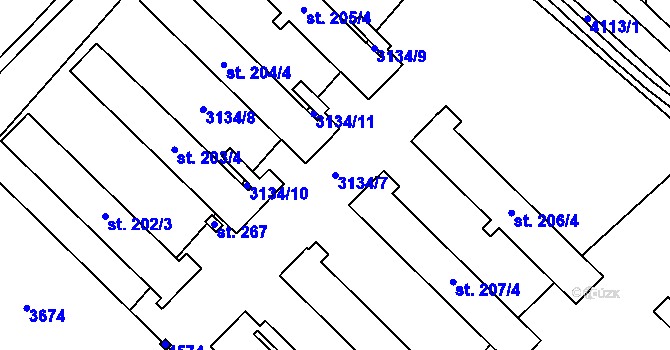 Parcela st. 3134/7 v KÚ Kozlany u Vyškova, Katastrální mapa