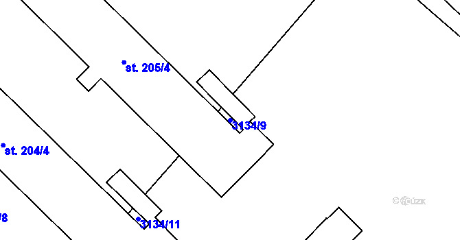 Parcela st. 3134/9 v KÚ Kozlany u Vyškova, Katastrální mapa