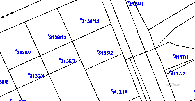 Parcela st. 3136/2 v KÚ Kozlany u Vyškova, Katastrální mapa