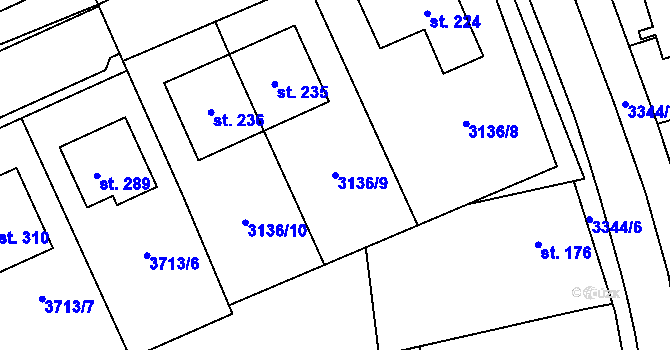 Parcela st. 3136/9 v KÚ Kozlany u Vyškova, Katastrální mapa