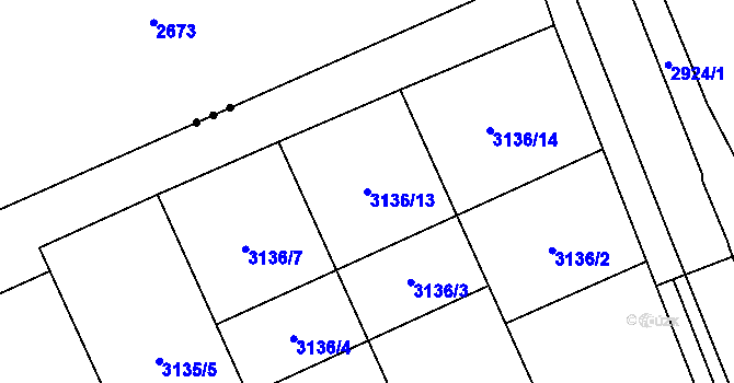 Parcela st. 3136/13 v KÚ Kozlany u Vyškova, Katastrální mapa