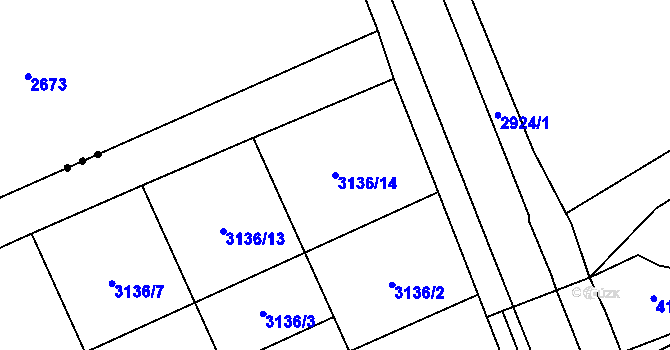 Parcela st. 3136/14 v KÚ Kozlany u Vyškova, Katastrální mapa