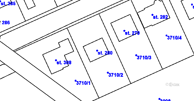 Parcela st. 280 v KÚ Kozlany u Vyškova, Katastrální mapa