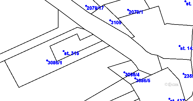 Parcela st. 3086/3 v KÚ Kozlany u Vyškova, Katastrální mapa