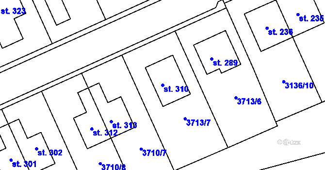 Parcela st. 310 v KÚ Kozlany u Vyškova, Katastrální mapa