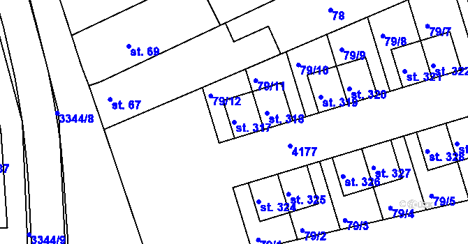 Parcela st. 317 v KÚ Kozlany u Vyškova, Katastrální mapa
