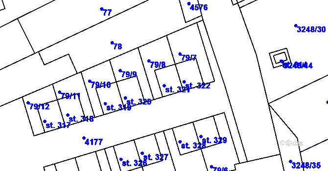 Parcela st. 321 v KÚ Kozlany u Vyškova, Katastrální mapa