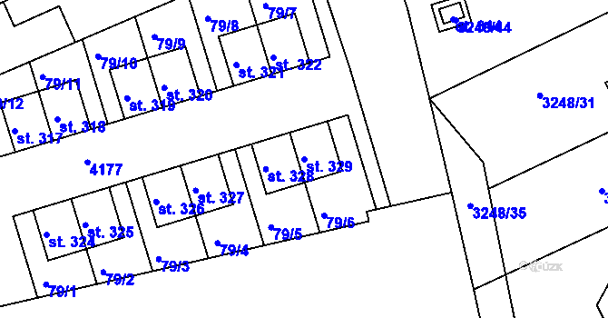 Parcela st. 329 v KÚ Kozlany u Vyškova, Katastrální mapa