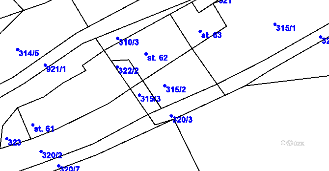 Parcela st. 315/2 v KÚ Kozlov, Katastrální mapa