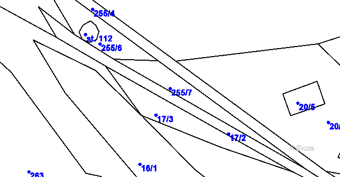 Parcela st. 255/7 v KÚ Kozlov, Katastrální mapa