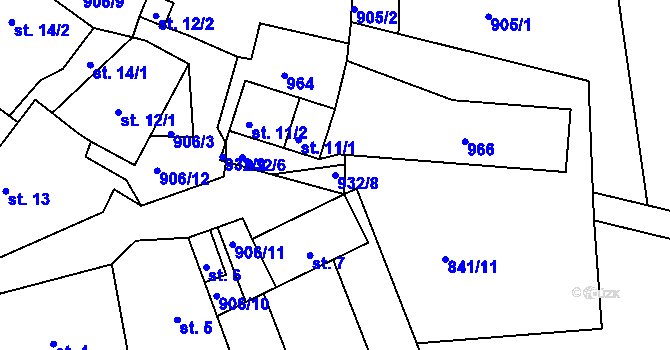 Parcela st. 932/8 v KÚ Kozlov, Katastrální mapa