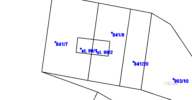 Parcela st. 99/2 v KÚ Kozlov, Katastrální mapa