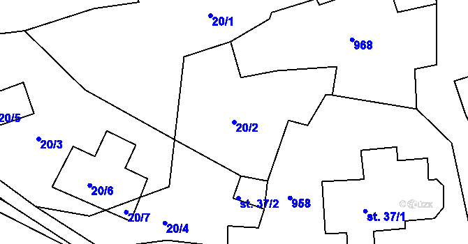 Parcela st. 20/2 v KÚ Kozlov, Katastrální mapa