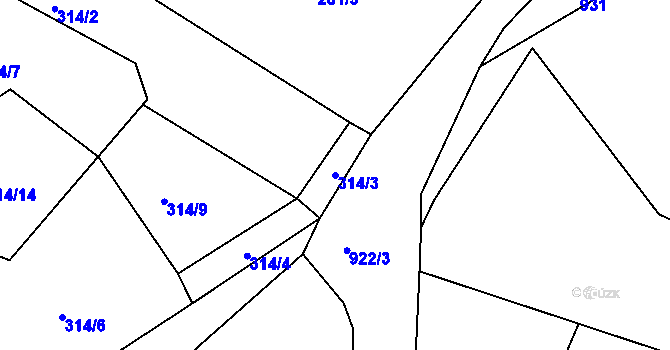 Parcela st. 314/3 v KÚ Kozlov, Katastrální mapa