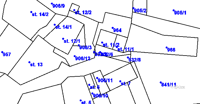 Parcela st. 932/6 v KÚ Kozlov, Katastrální mapa