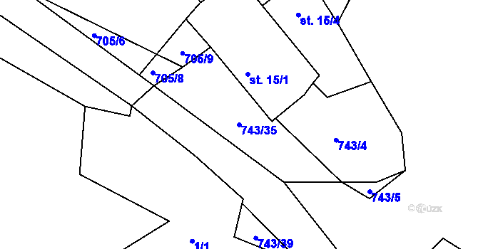 Parcela st. 743/35 v KÚ Pávice, Katastrální mapa