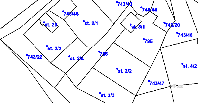 Parcela st. 786 v KÚ Pávice, Katastrální mapa