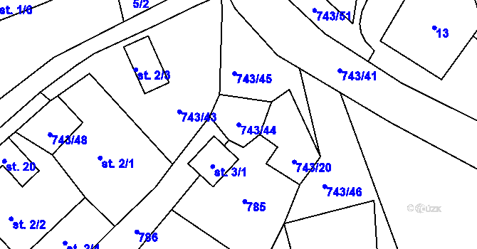 Parcela st. 743/44 v KÚ Pávice, Katastrální mapa