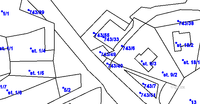 Parcela st. 743/49 v KÚ Pávice, Katastrální mapa