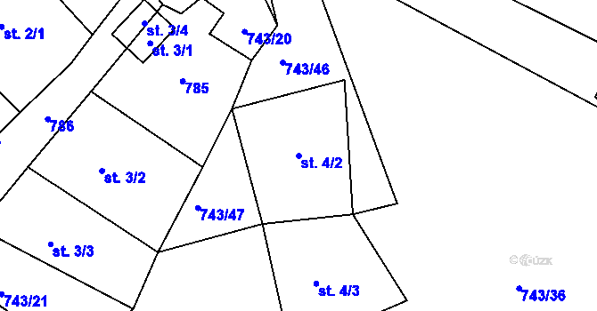 Parcela st. 4/2 v KÚ Pávice, Katastrální mapa