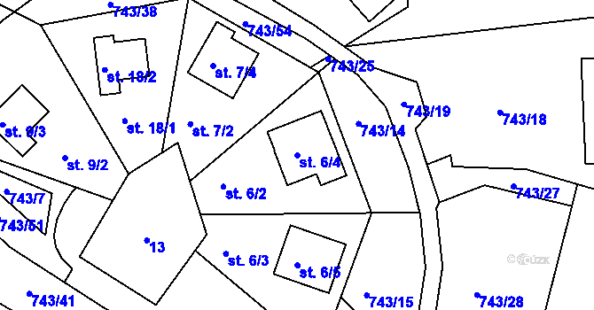 Parcela st. 6/4 v KÚ Pávice, Katastrální mapa