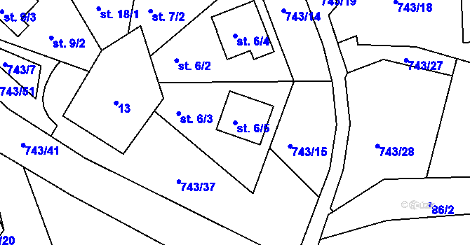 Parcela st. 6/5 v KÚ Pávice, Katastrální mapa