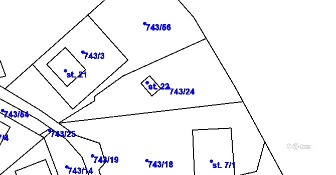 Parcela st. 743/24 v KÚ Pávice, Katastrální mapa