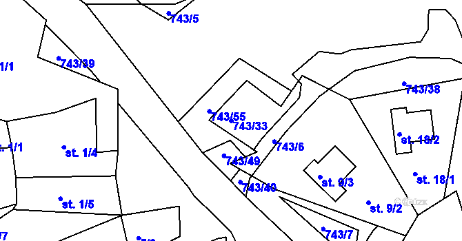 Parcela st. 743/33 v KÚ Pávice, Katastrální mapa
