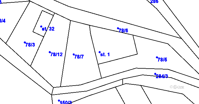 Parcela st. 1 v KÚ Olešná u Ledče nad Sázavou, Katastrální mapa