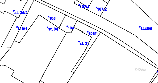 Parcela st. 33 v KÚ Kozlov u Jihlavy, Katastrální mapa