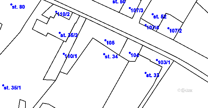 Parcela st. 34 v KÚ Kozlov u Jihlavy, Katastrální mapa